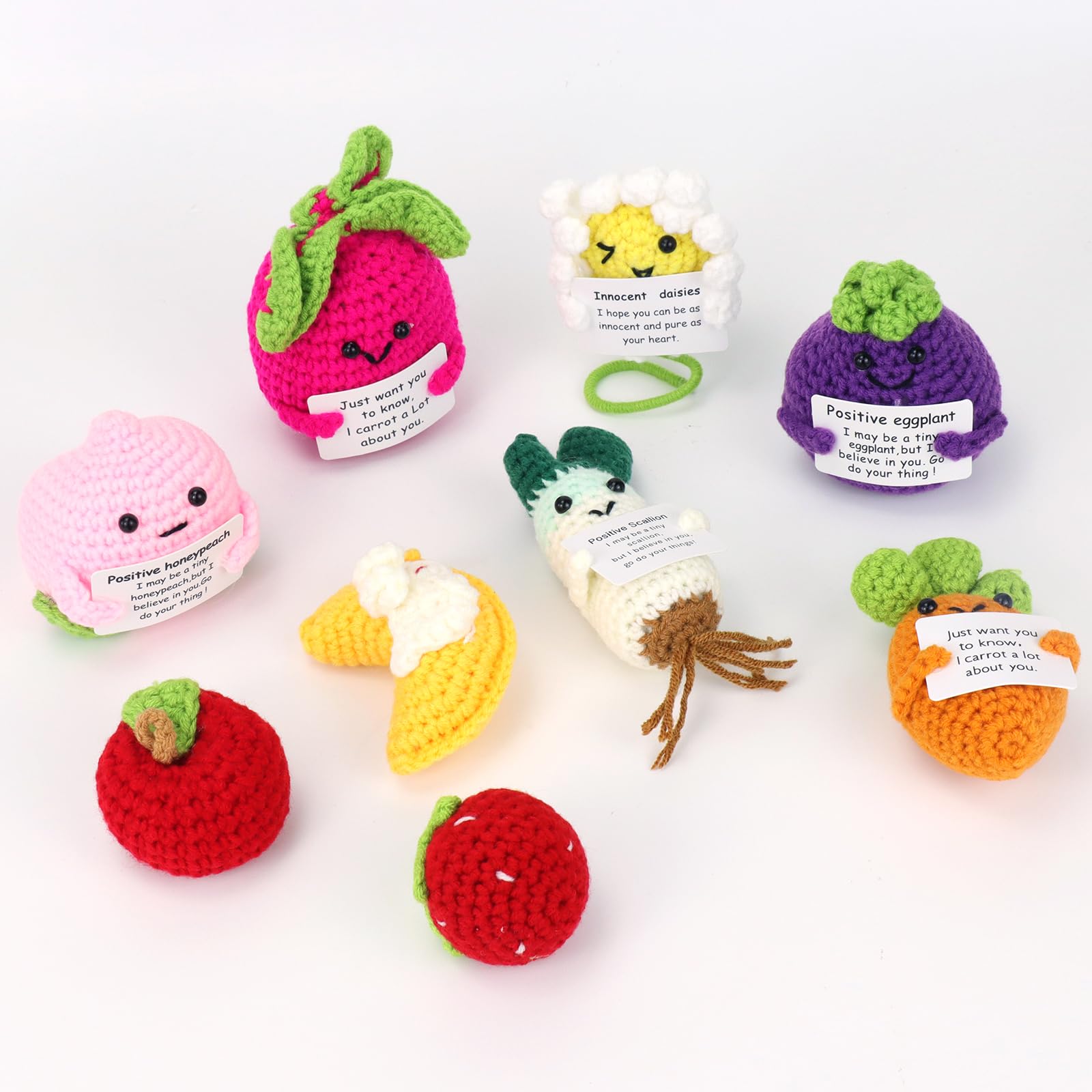 18 Stück Positive Früchte Sonnenblume Emotionale Häkelpuppen Großpackung Unterstützung Ermutigung Emotionale Gestrickte Häkelgeschenke mit Positiven Worten für Freunde Kollegen Dekoration für Zuhause
