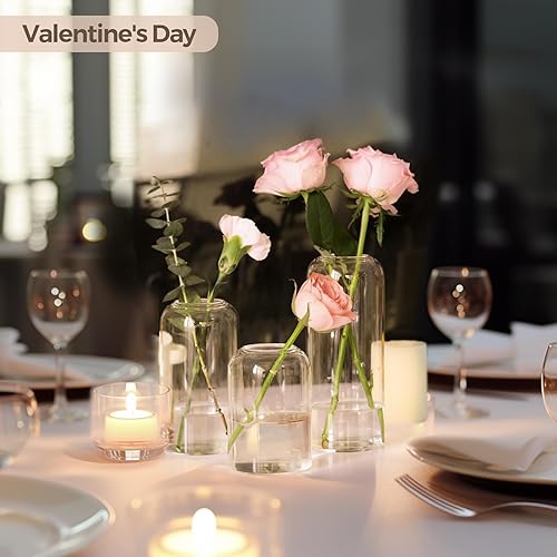 Miniatura 4 de ComSaf Juego de 3 jarrones de flores pequeños, jarrones de cristal a granel, jarrones transparentes para flor, centro de mesa de decoración del
