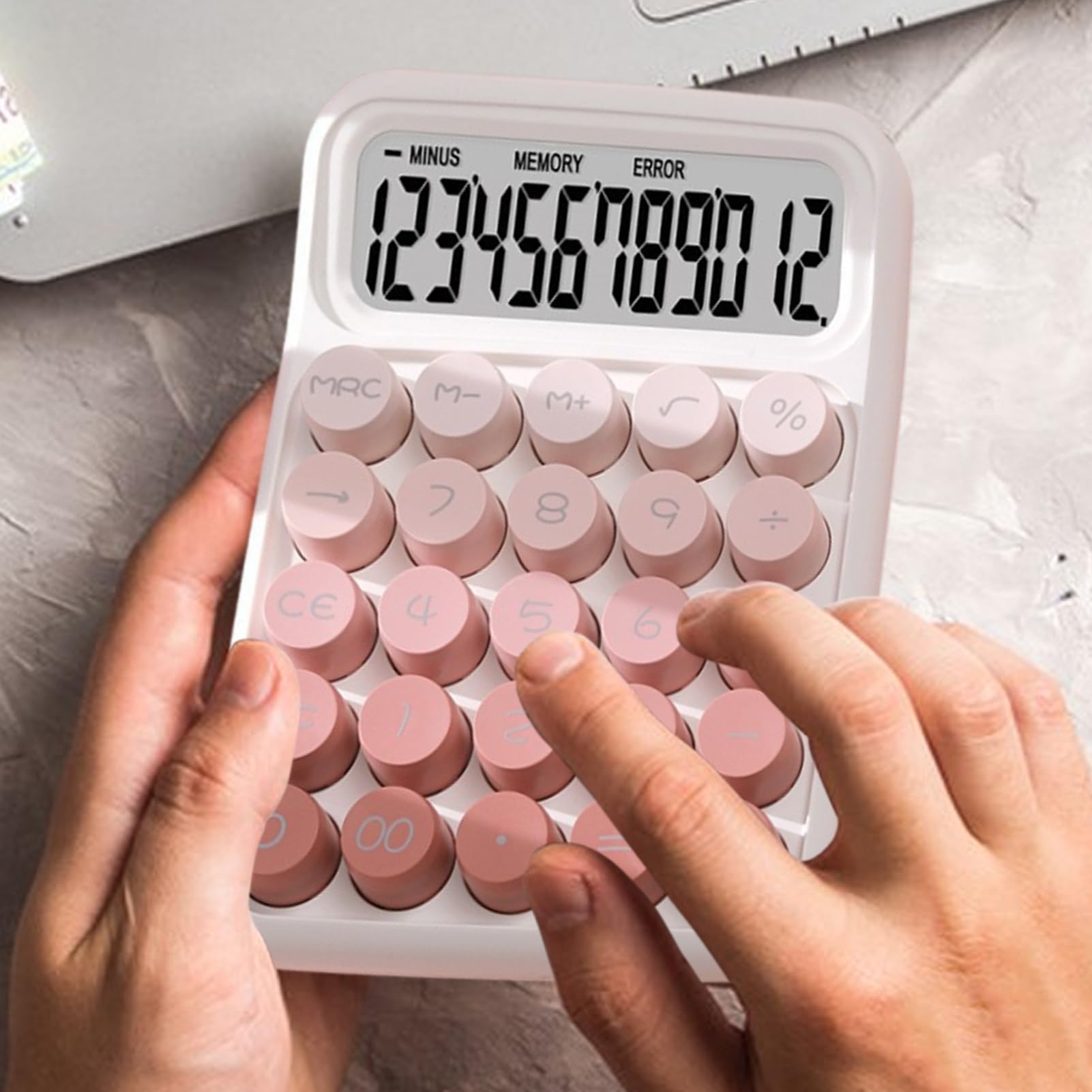 Calcolatrici scolastiche, grande display a pulsante per la precisione con supporto, materiale ABS con tasti tattili, dispositivo portatile da scrivania per bambini, ufficio, scuola
