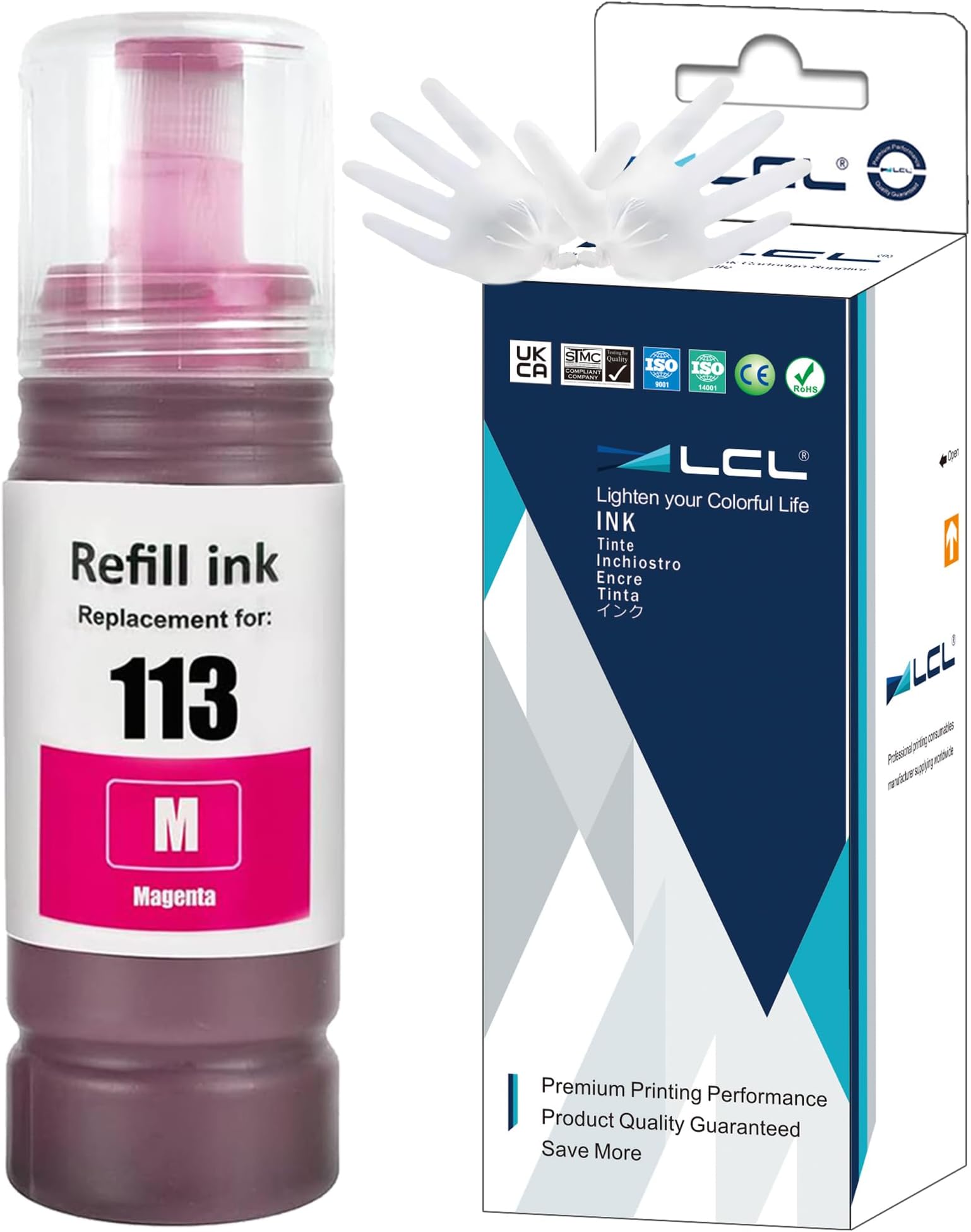 LCL 113 Magenta Ink Bottle Replacement for Epson 113 Ink Cartridge Bottles