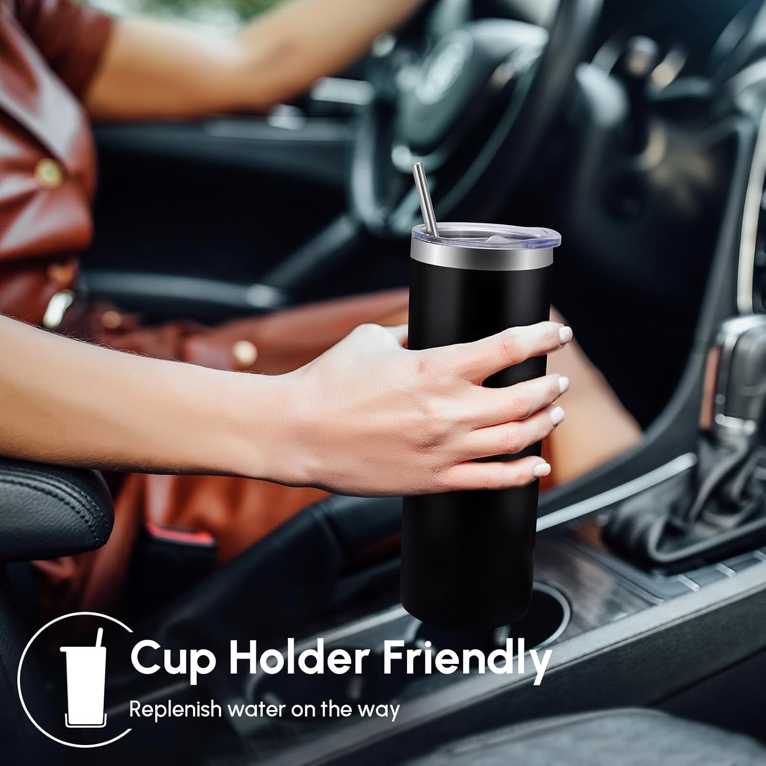 Volhoply 20 oz Skinny Tumbler with Lid and Straw, Stainless Steel Straight Tumblers Cup, Vacuum Insulated Coffee Mug for Home, Office, Travel, DIY (Black,1 Pack) - Image 4