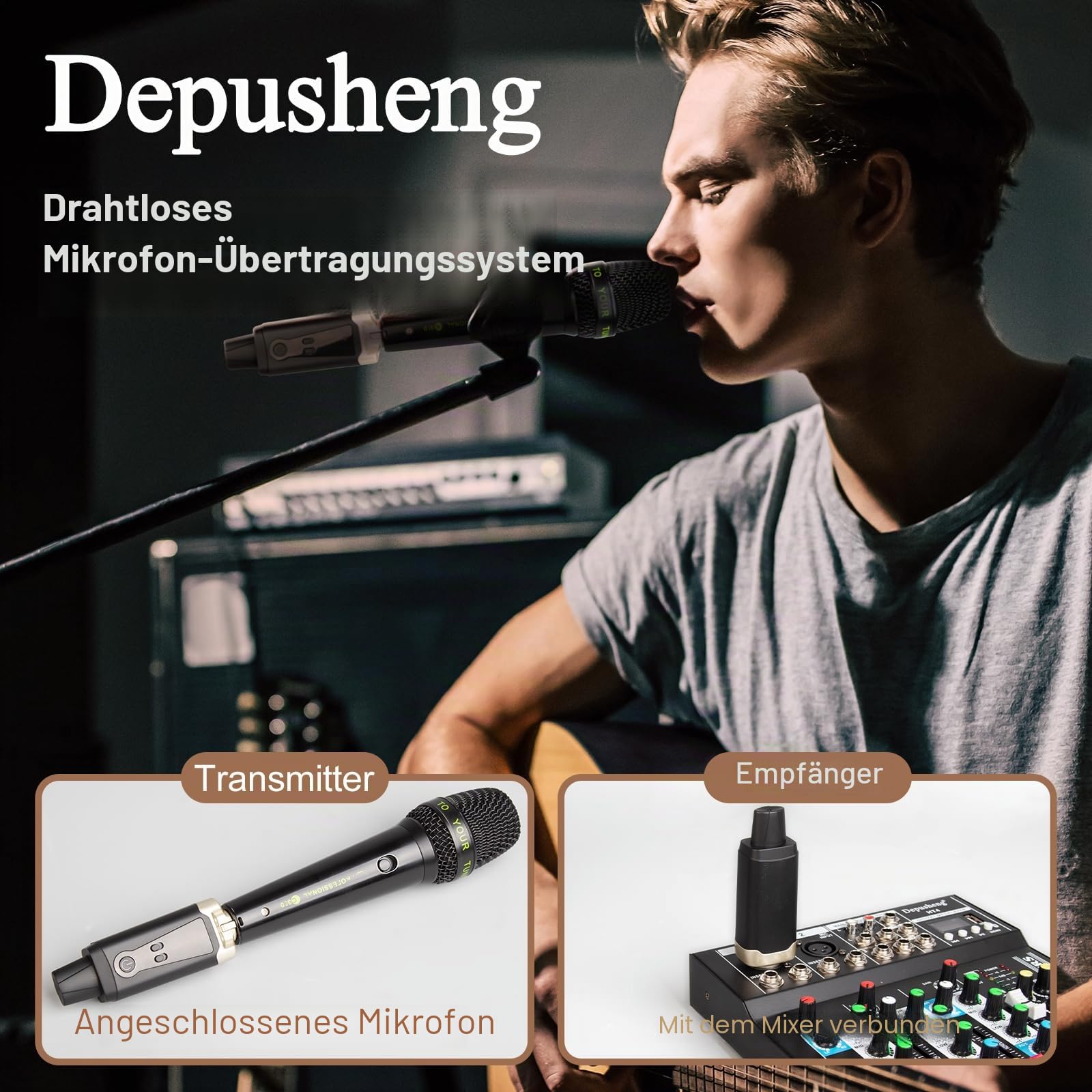 Depusheng T9 Drahtloses Mikrofon XLR Sender und XLR Empfänger Drahtloses System für dynamische und Kondensatormikrofone, Mischer, PA-System, Lautsprecher