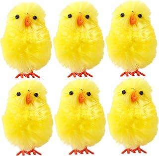 6Pcs Baby Chicks, Fluffy Mini Chicks for Easter Crafts, Bonnet & Basket Decorations, 4cm Plush Chick Ornaments..