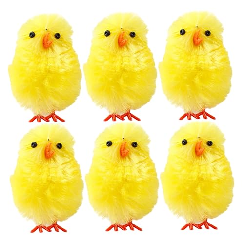 6Pcs Baby Chicks, Fluffy Mini Chicks for Easter Crafts, Bonnet