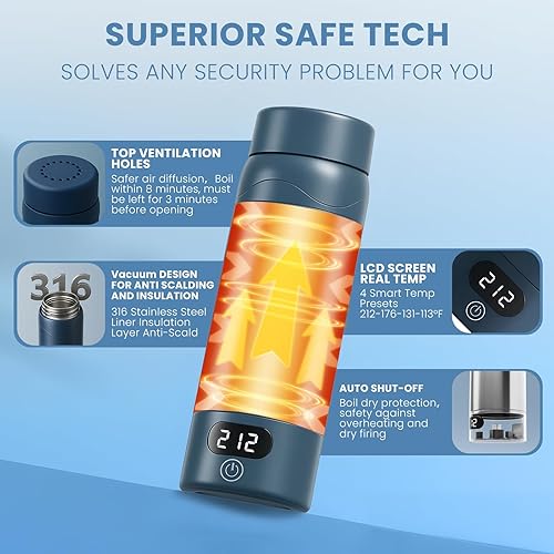 Miniatura 4 de Hervidor eléctrico de viaje, mini hervidor portátil de acero inoxidable 316 de 16.91 onzas, pequeña caldera de agua caliente con 4 ajustes de