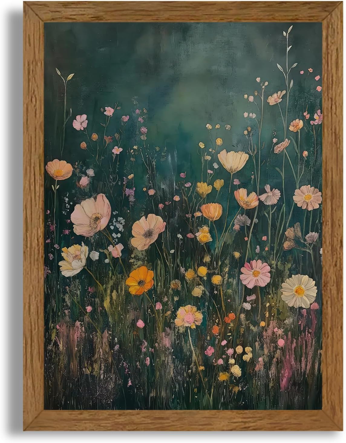 JLTULT Framed Vintage Pink Tone Floral Canvas Wall Art, Farmhouse Flower Landscape Pictures Wall Decor, Botanical Wildflower Field Art Print for Bedroom Living Room Bathroom Home Decoration 12x16 in