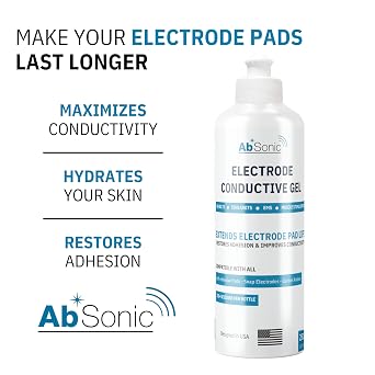 Absonic Electrode Gel for TENS Unit Pads - Conductive Gel for EMS, Muscle Stimulators & Ab Belts | Extends Pad Life, Restores Adhesion | Hypoallergenic, Water-Based | 8.5 oz | Made in USA