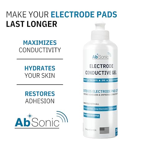 Absonic Electrode Gel for TENS Unit Pads - Conductive Gel for EMS, Muscle Stimulators & Ab Belts | Extends Pad Life, Restores Adhesion | Hypoallergenic, Water-Based | 8.5 oz | Made in USA