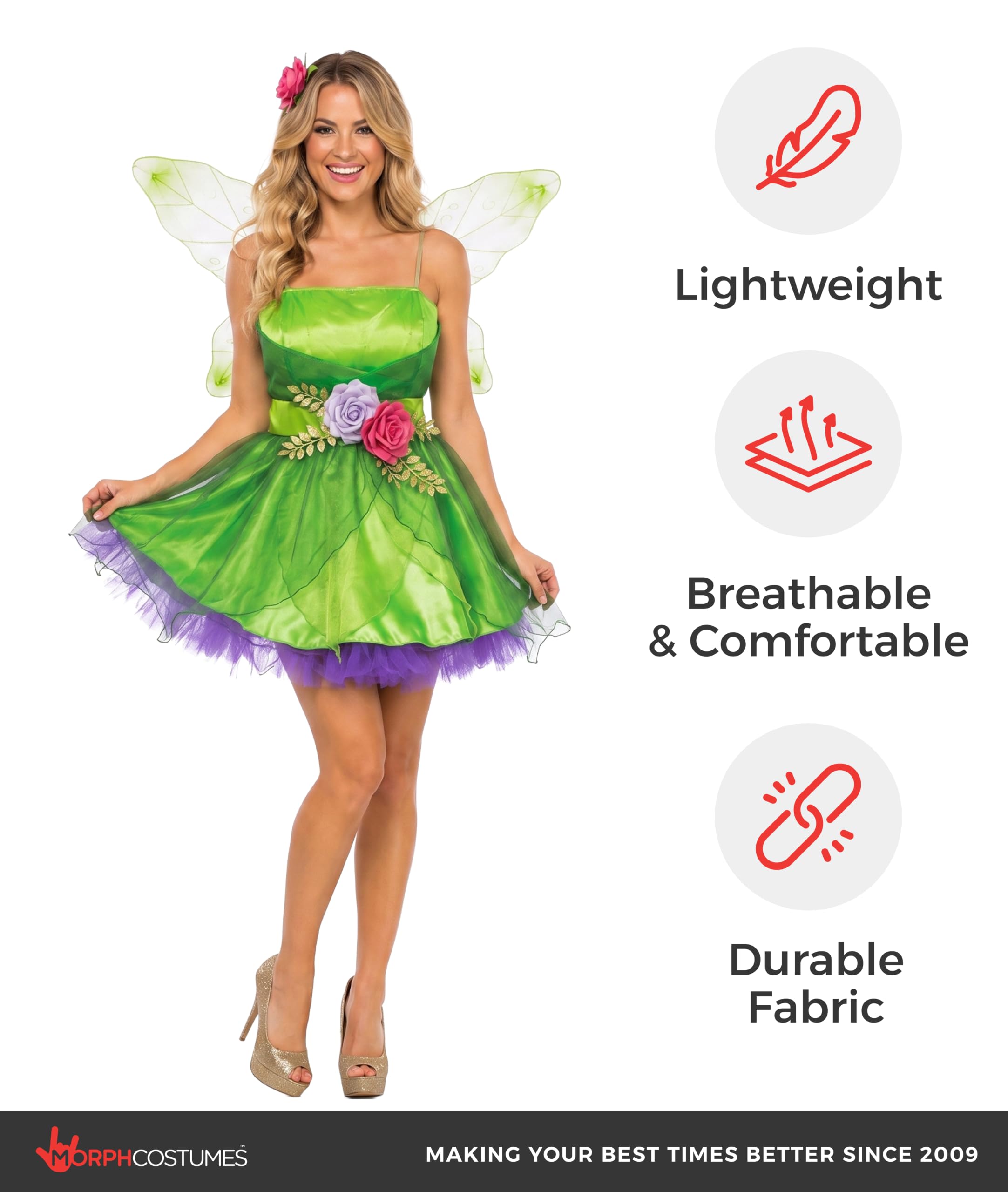 Fun Shack Deguisement Fee des Bois Femme, Costume Fee Halloween Femme | Robe Verte, Ceinture, Ailes Scintillantes & Bandeau, Look de Fée des Bois, Parfait pour Halloween, Idéal pour se Déguiser