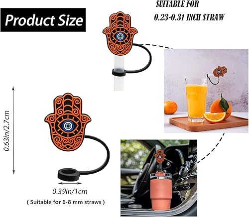 Miniatura 6 de Tapas de popote de silicona, 10 unidades, reutilizables, tapas de popote a prueba de polvo para popote de 14 pulgadas (0.236-0.315 in), puntas para