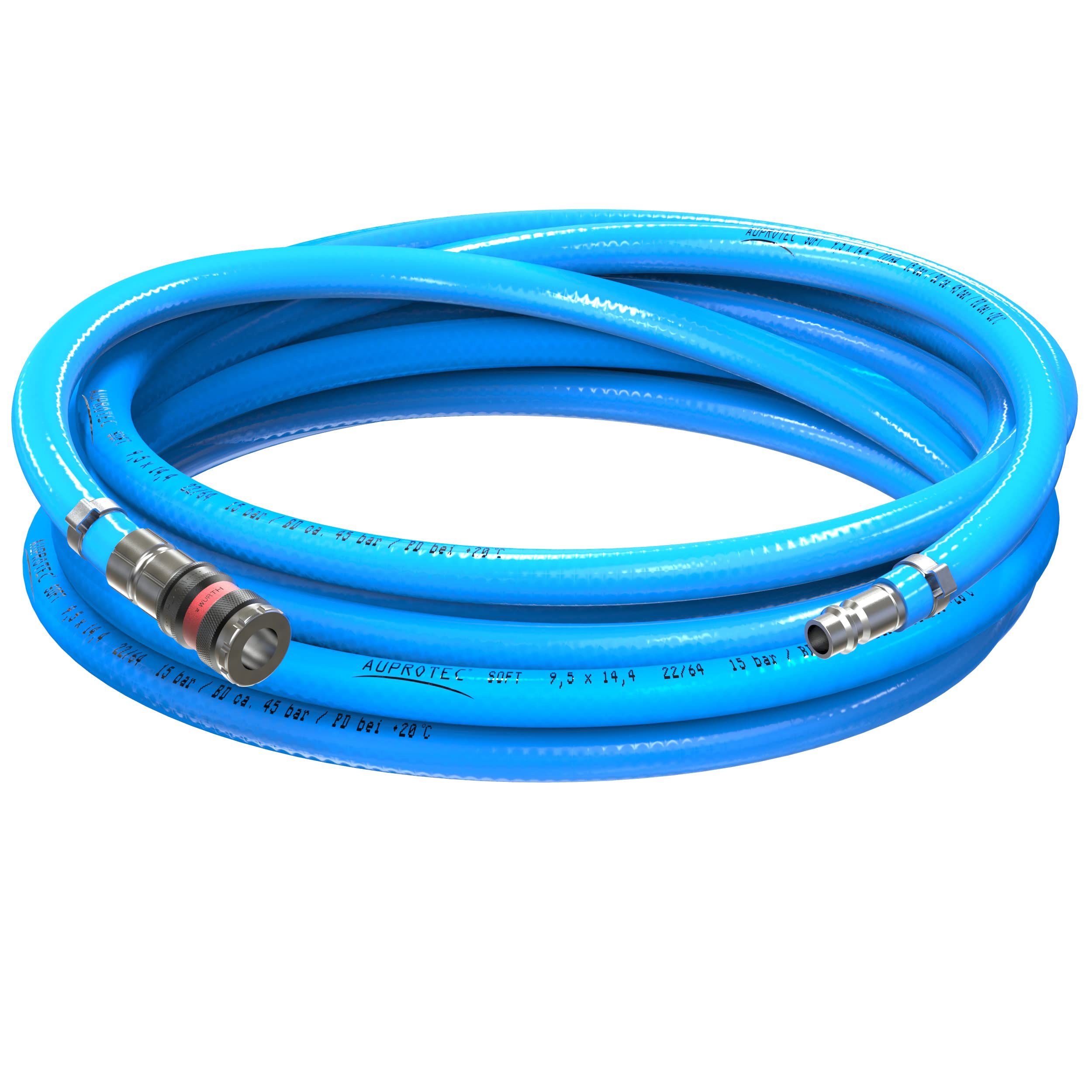 AUPROTEC set de manguera de aire comprimido Ø 9 mm interior, 10 m de PVC con acoplador rápido S2000 para compresores de aire, manguera para compresor AUPROTEC de alta flexibilidad