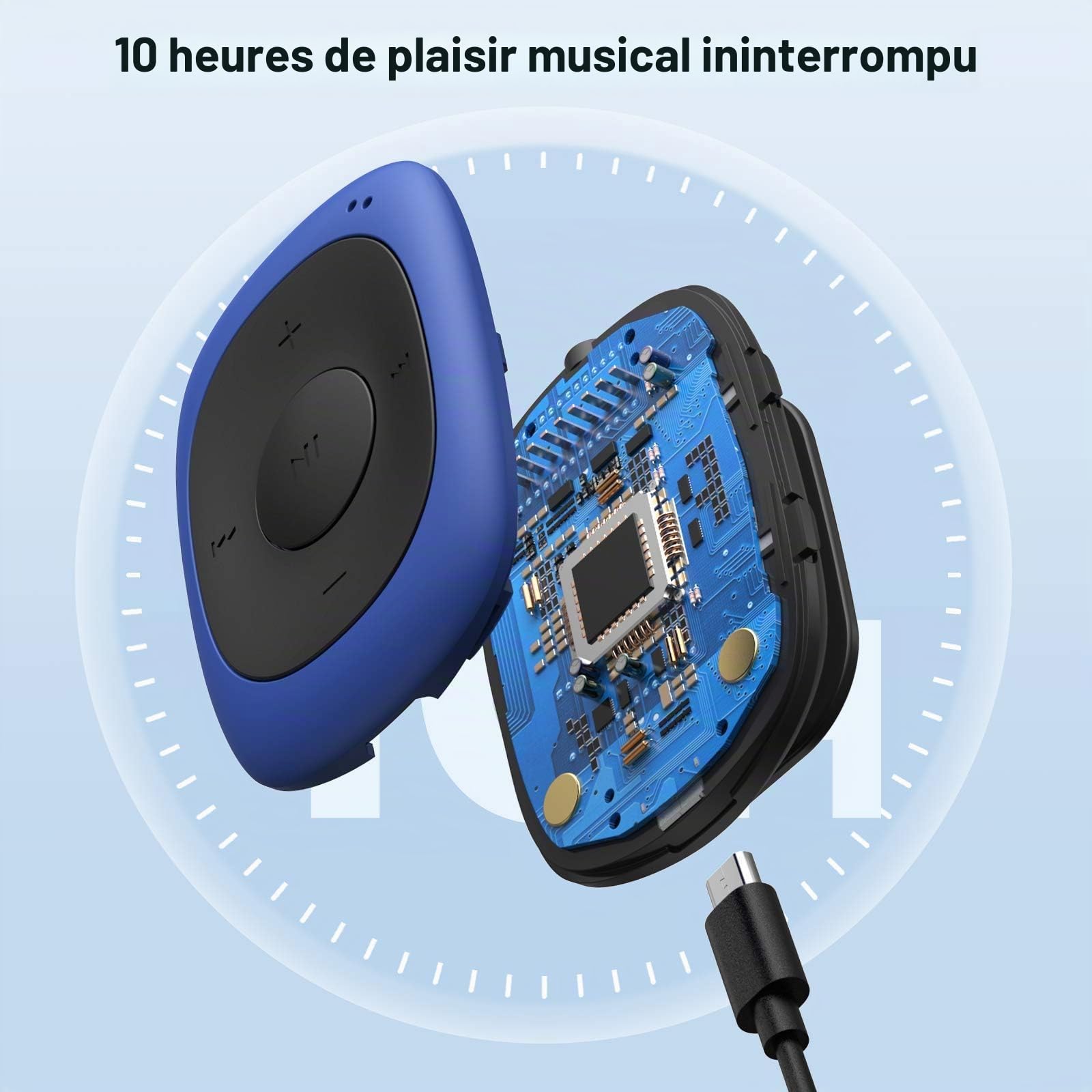 AGPTEK Lecteur MP3 Sport Portable avec Pince, 8Go Mini Baladeur MP3 avec HiFi Radio FM Support Les Formats MP3 WMA WAV, Clip Joueur Musique pour la Course à Pied et Le Cyclisme - G02 Bleu
