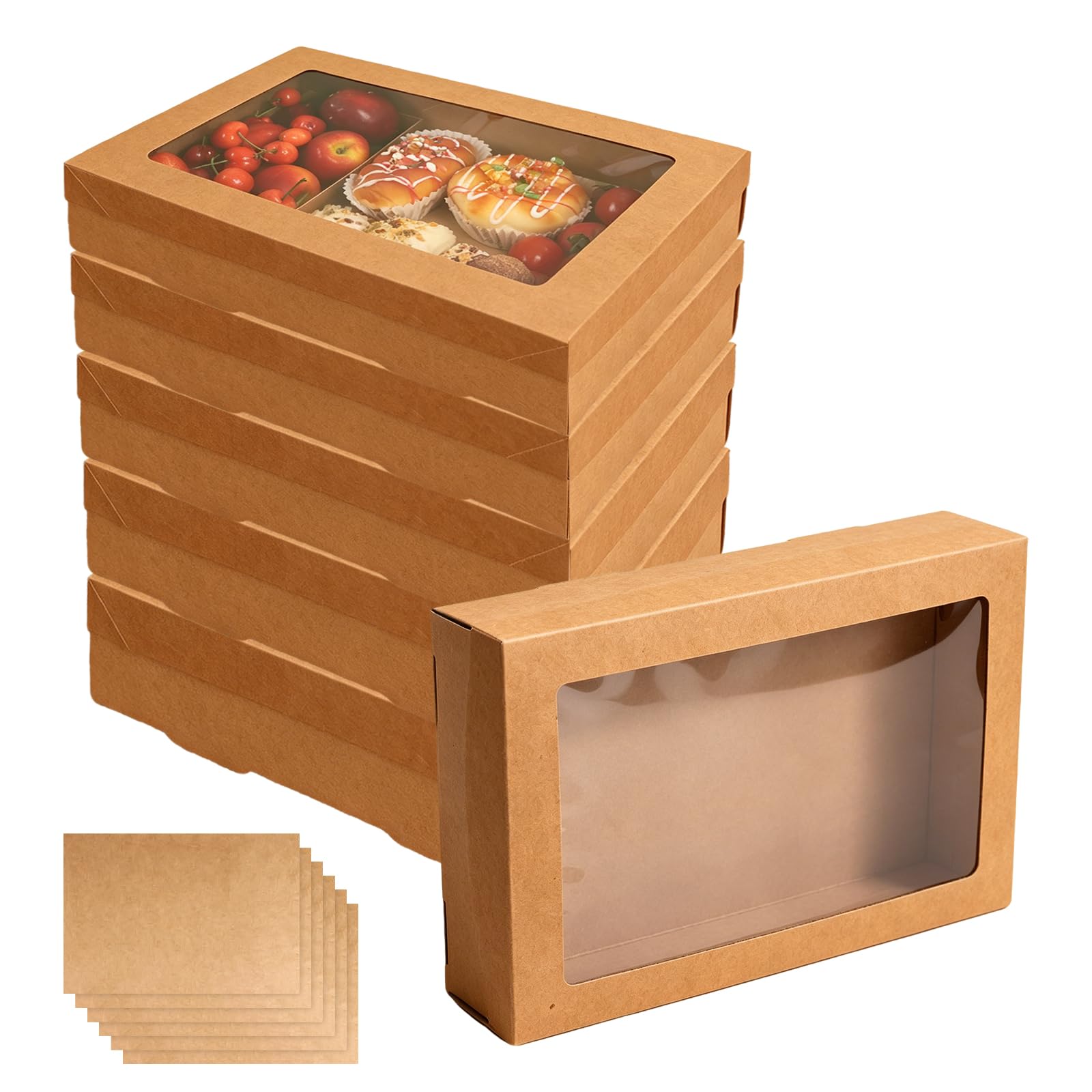 6 Pack Large Bakery Boxes with Window, 30 x 20 x 7,5cm Bakery Boxes