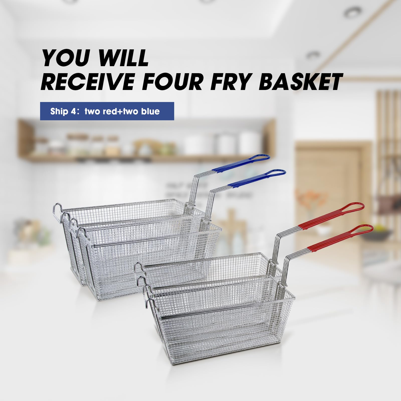 Cesta para freidora comercial de acero inoxidable de 13 x 6.5 x 6 pulgadas con mango largo antideslizante para freír cocina, restaurante, uso comercial en el hogar 3