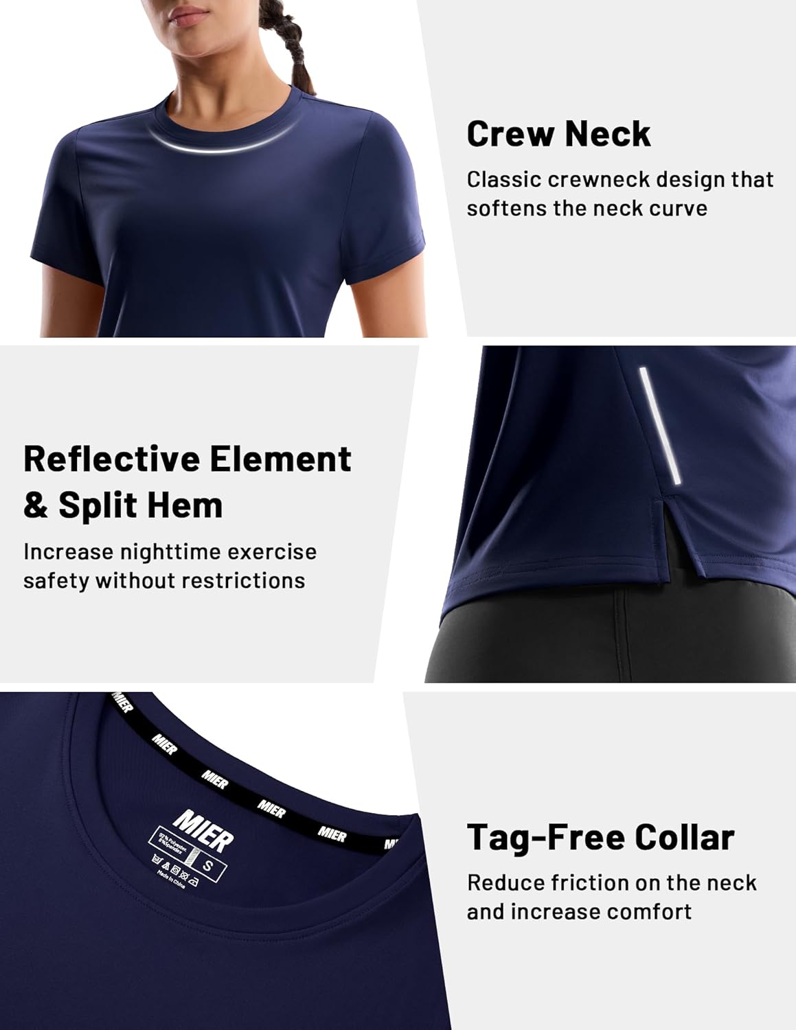 MIER Short Sleeve COOL MAX Running Shirts for Women, Moisture Wicking & Quick Dry Workout Athletic T-Shirt, Crew Neck Gym Top - Image 5