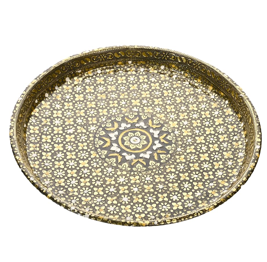 Amazon.com: Tarini Gallery Pooja Thali Minakari Decorated Steel