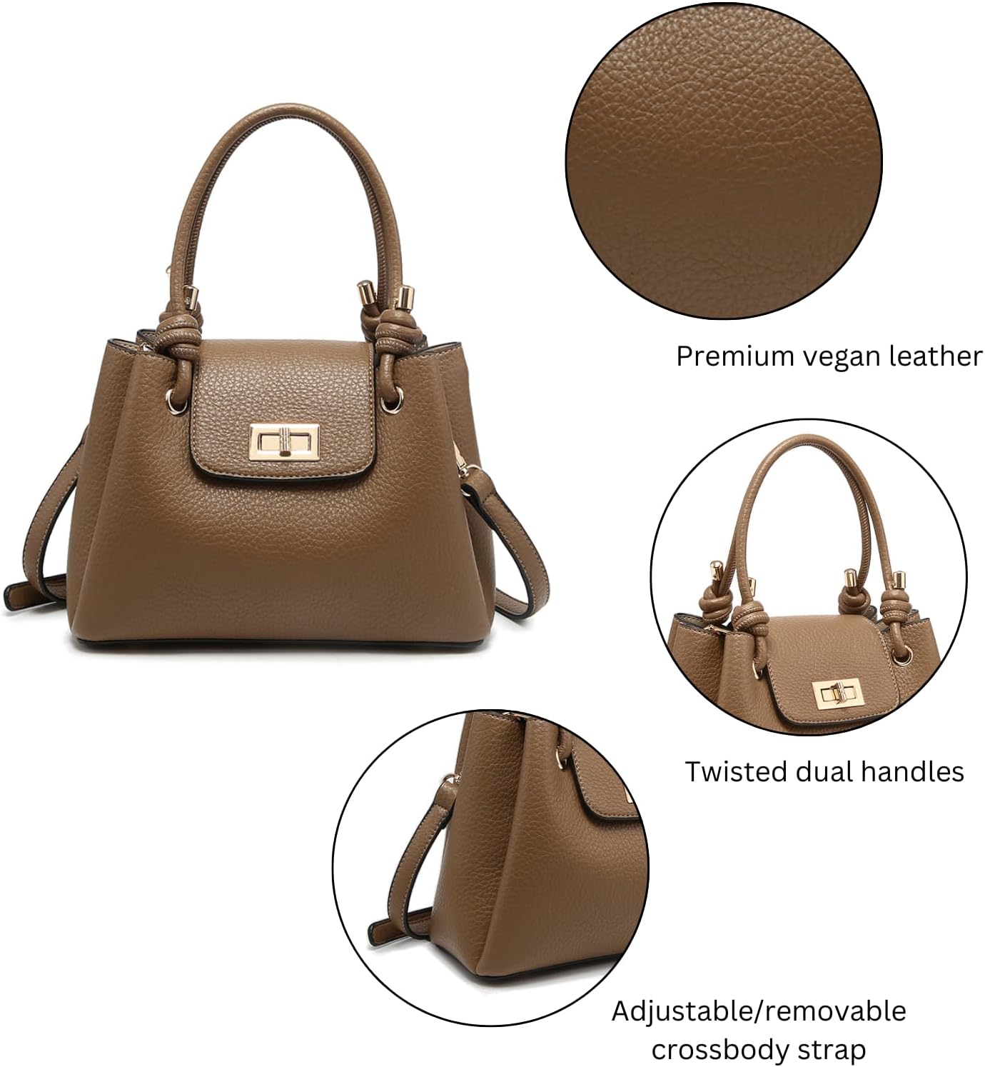JEN & CO. Zoey Triple Compartment Satchel Purse for Women, Vegan Leather Structured Handbag with Twist Lock & Crossbody Strap