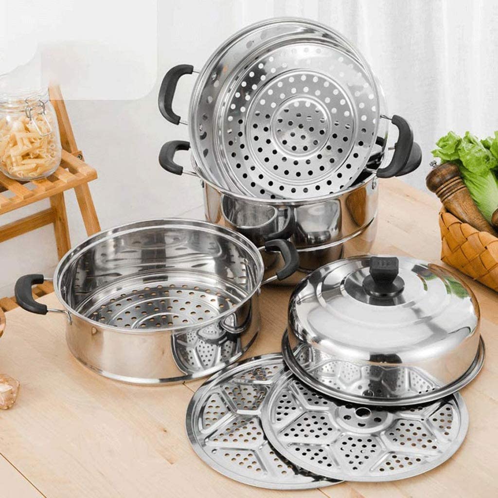 Lar Garnek do gotowania na parze ze stali nierdzewnej, dwuwarstwowy, 4-warstwowy, komercyjny, do kuchenki elektrogazowej, gruby, uniwersalny garnek do gotowania (34/38 cm)