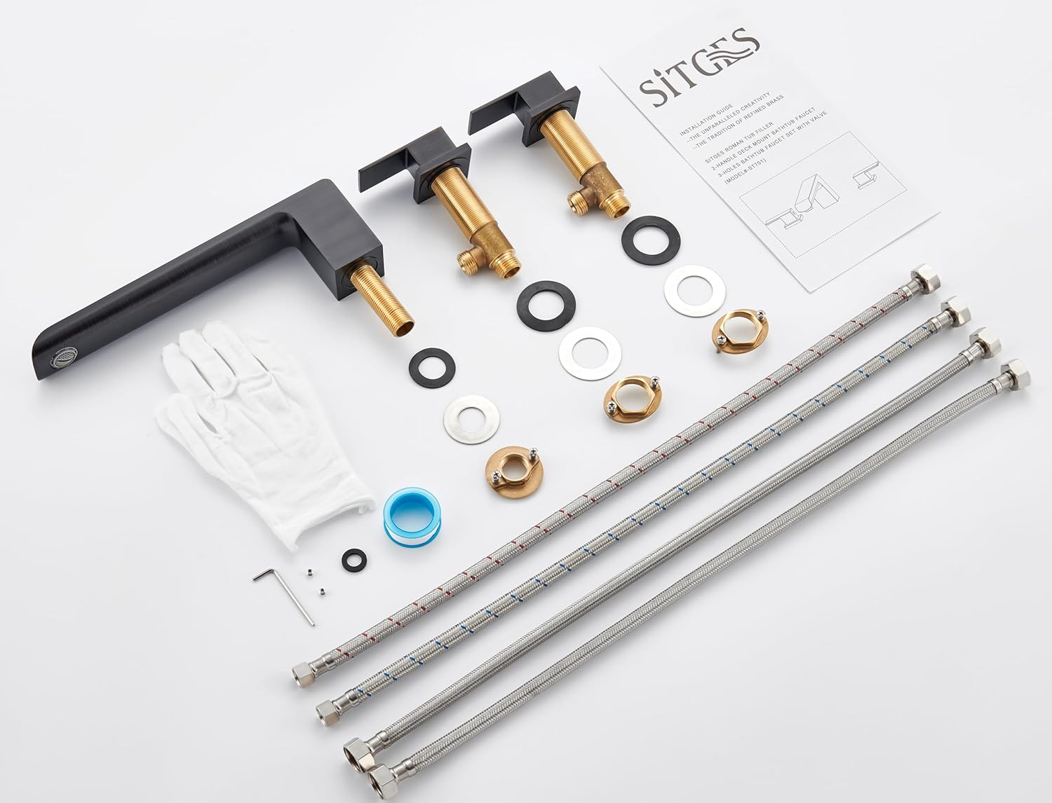 SITGES Minimalist Square-Shaped Bathtub Faucet,2-Handle Widespread Roman Tub Faucet with 11-Inch Spout Reach,High-Flow Deck Mount Bath Faucet Set,Valve Included,Oil Rubbed Bronze