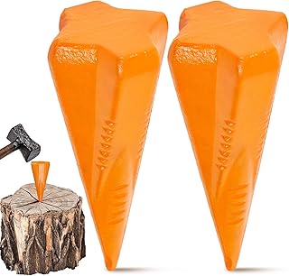 2 Pcs 4 Lbs Wood Splitting Wedges Manual Log Splitter Wedge 4-Direction Diamond Design Forged Steel Tool for Easy Wood Splitting Splits Firewood into 4 Pieces Less Effort(Orange)