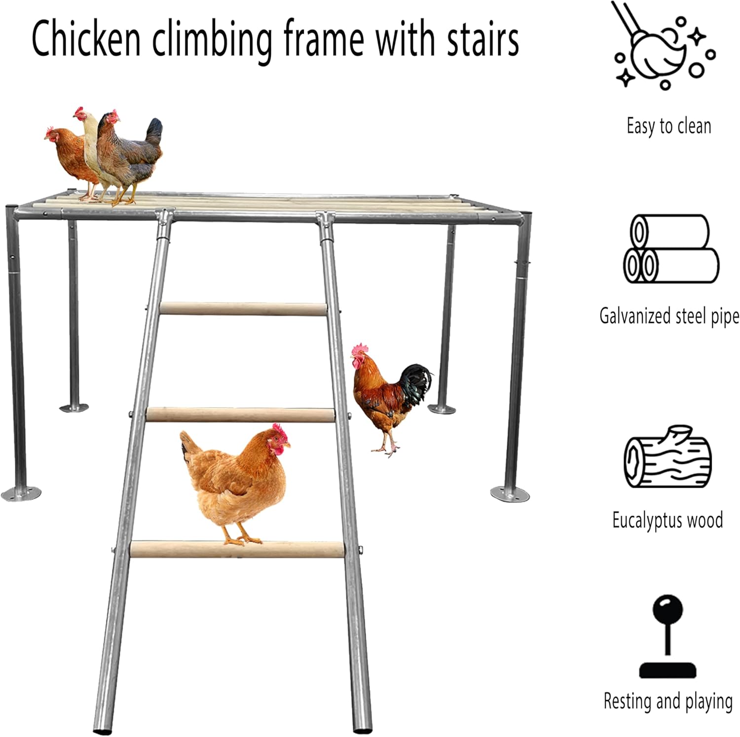 Chicken Roosting Ladder, Chicken Perch Coop, Large Metal Coop Accessories, Strong and Durable, Easy to Installation&Clean, Backyard Playground, 43.3' L X 19.3' W X 39.4'