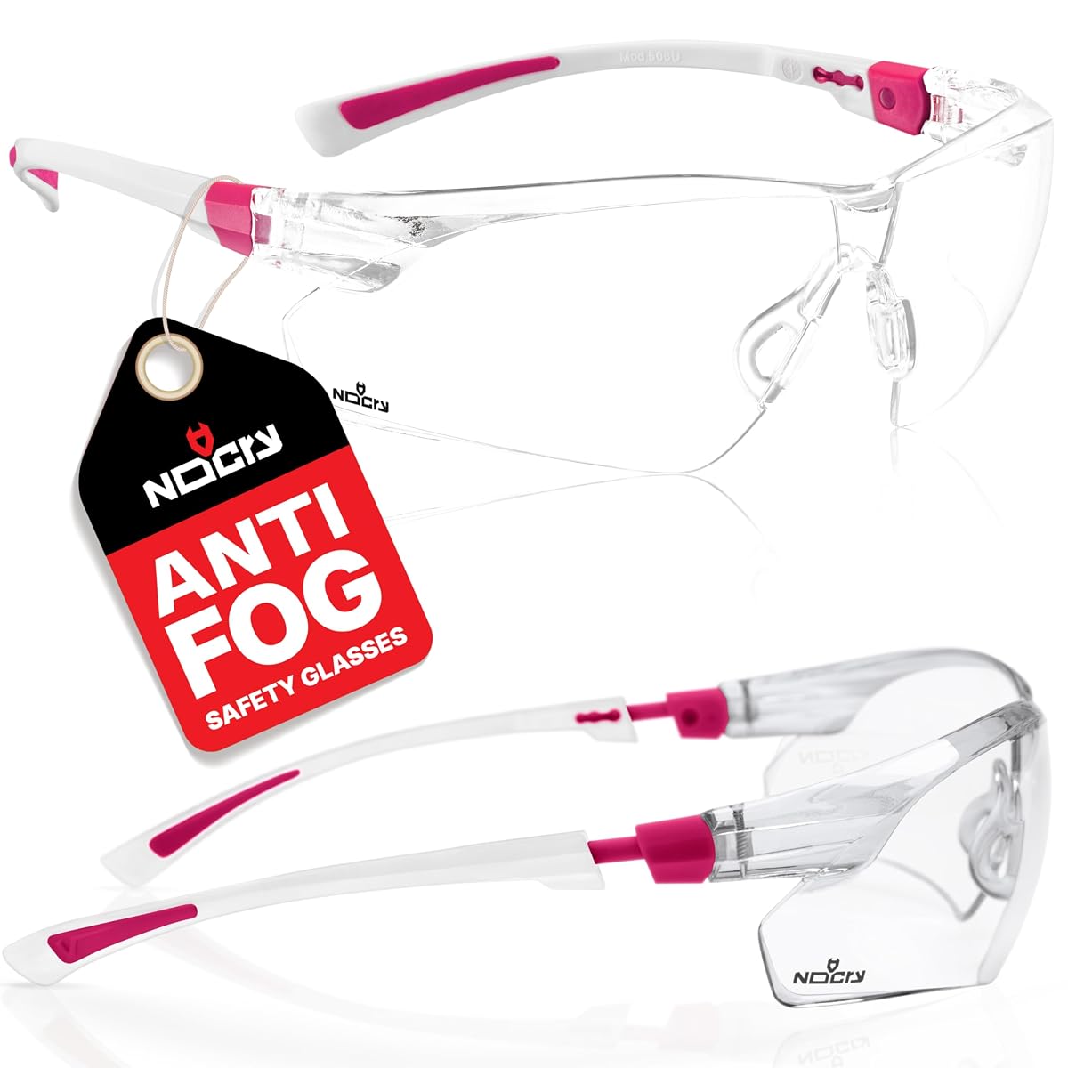 NoCry 2 Pcs Safety Glasses with Clear Anti Fog Scratch Resistant Wrap-Around