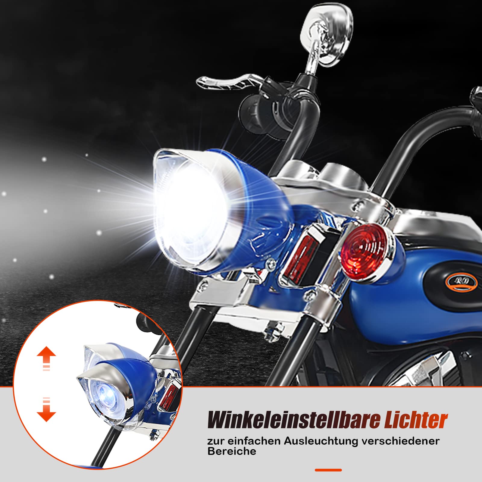 DREAMADE Elektro-Motorrad Kindermotorrad, 6V Elektromotorrad mit einstellbaren Scheinwerfern & Hupe & Pedalen, Elektrofahrzeug für Kinder ab 3 Jahren (Blau)