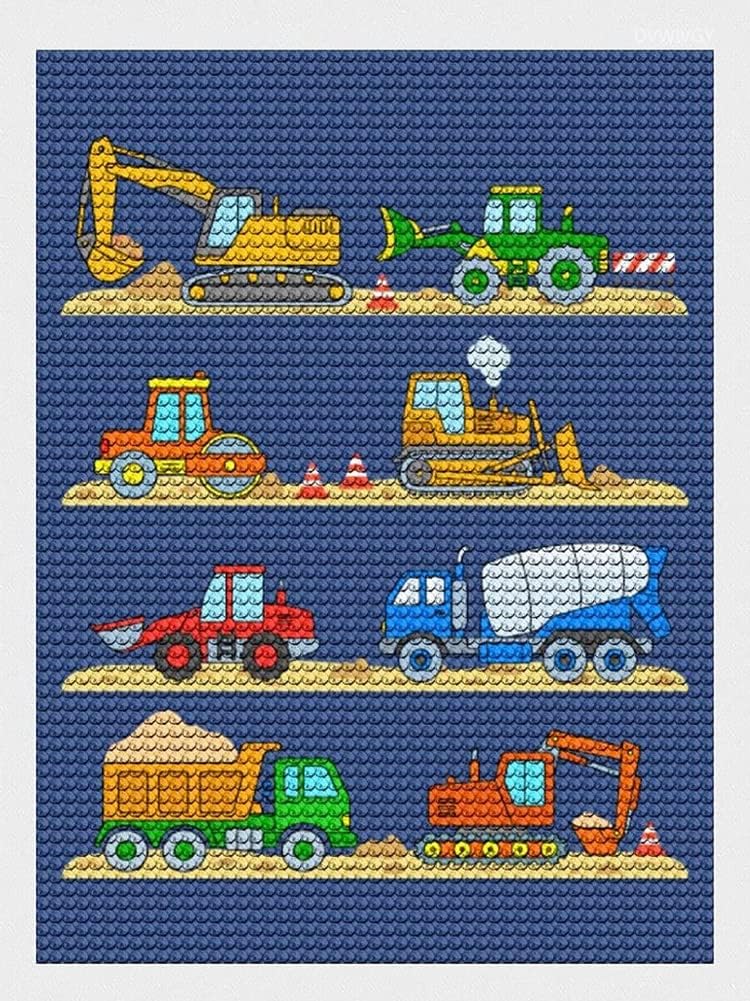 DIY Diamond Painting Kits Vehicles Construction Diamond Art for Adults Kids, Full Round Drill Paint by Numbers Arts Pictures for Home Wall Decor Gifts 16 X 12 Inch