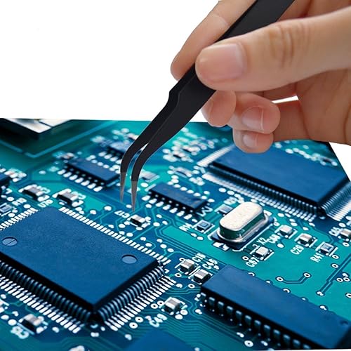 Miniatura 5 de AKOAK Juego de 6 pinzas ESD antiestáticas, pinzas de acero inoxidable para extensión de pestañas, electrónica, fabricación de joyas, pinzas de punta