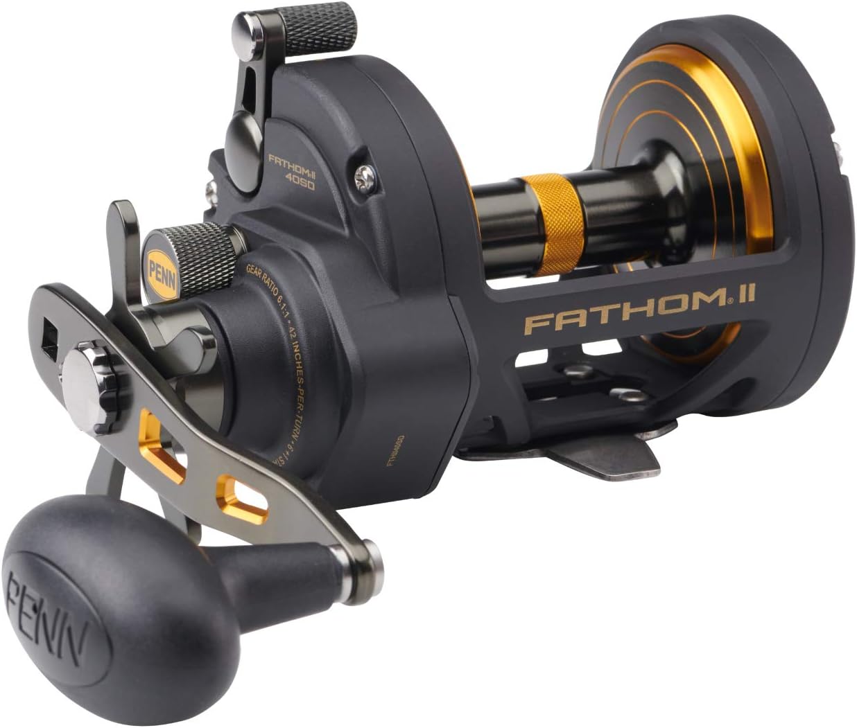 Fathom II Star Drag Reel, Size 40 Fishing Reel, Right Handle Position, Black Gold