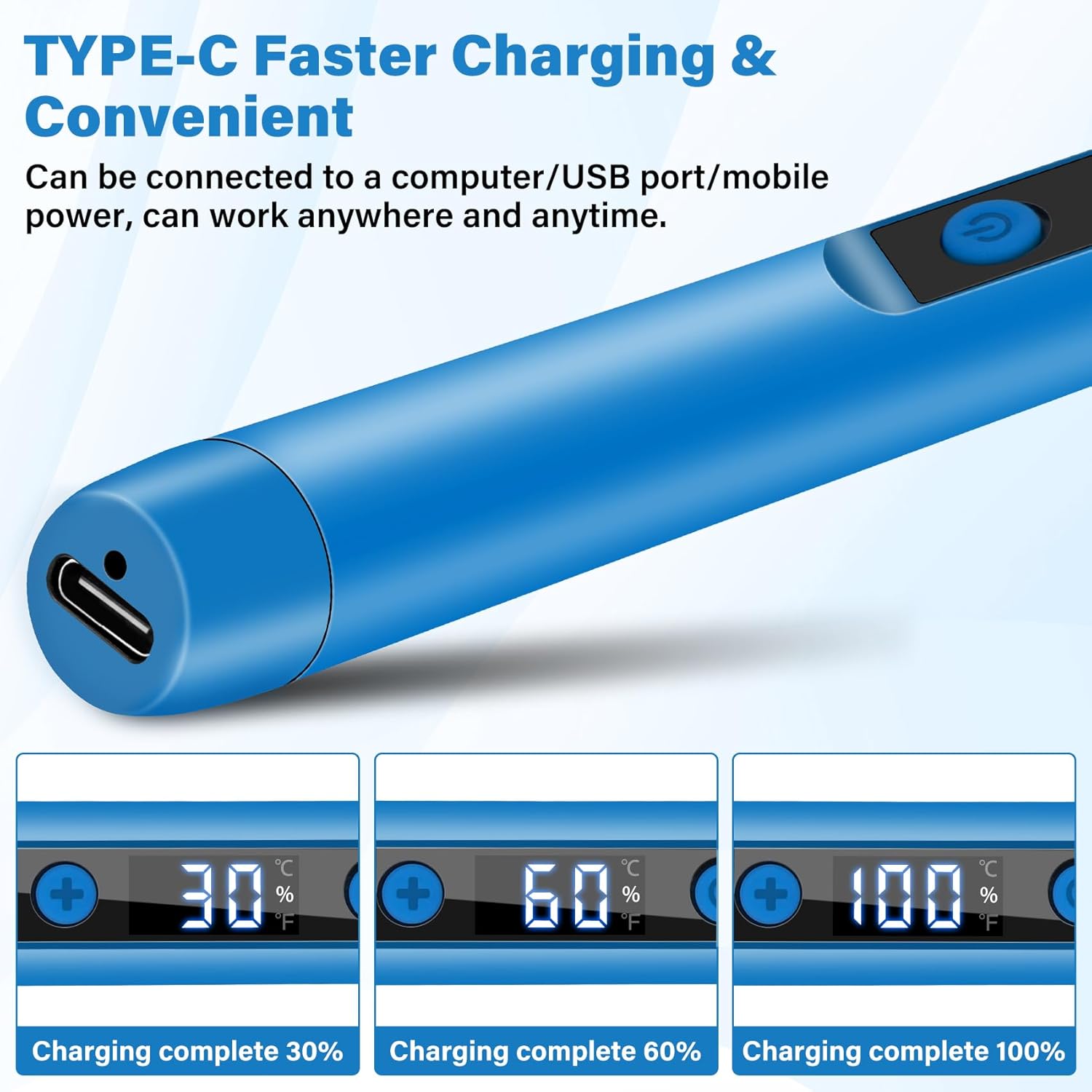 Image showing the USB Type-C charging port and LCD indicators for charging progress