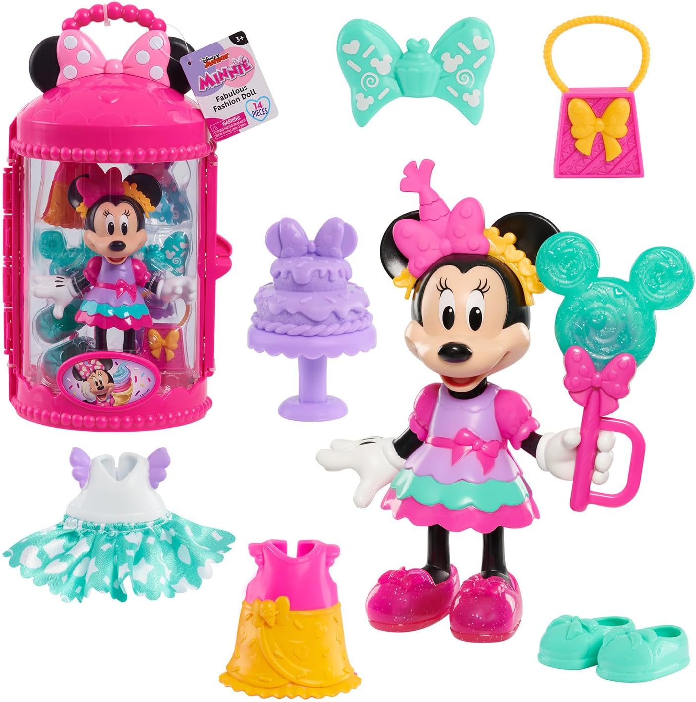 Minnie Mouse Fabulous Fashion 14-piece Sweet Party Doll and Accessories, Kids Toys for Ages 3 and Up by Just Play