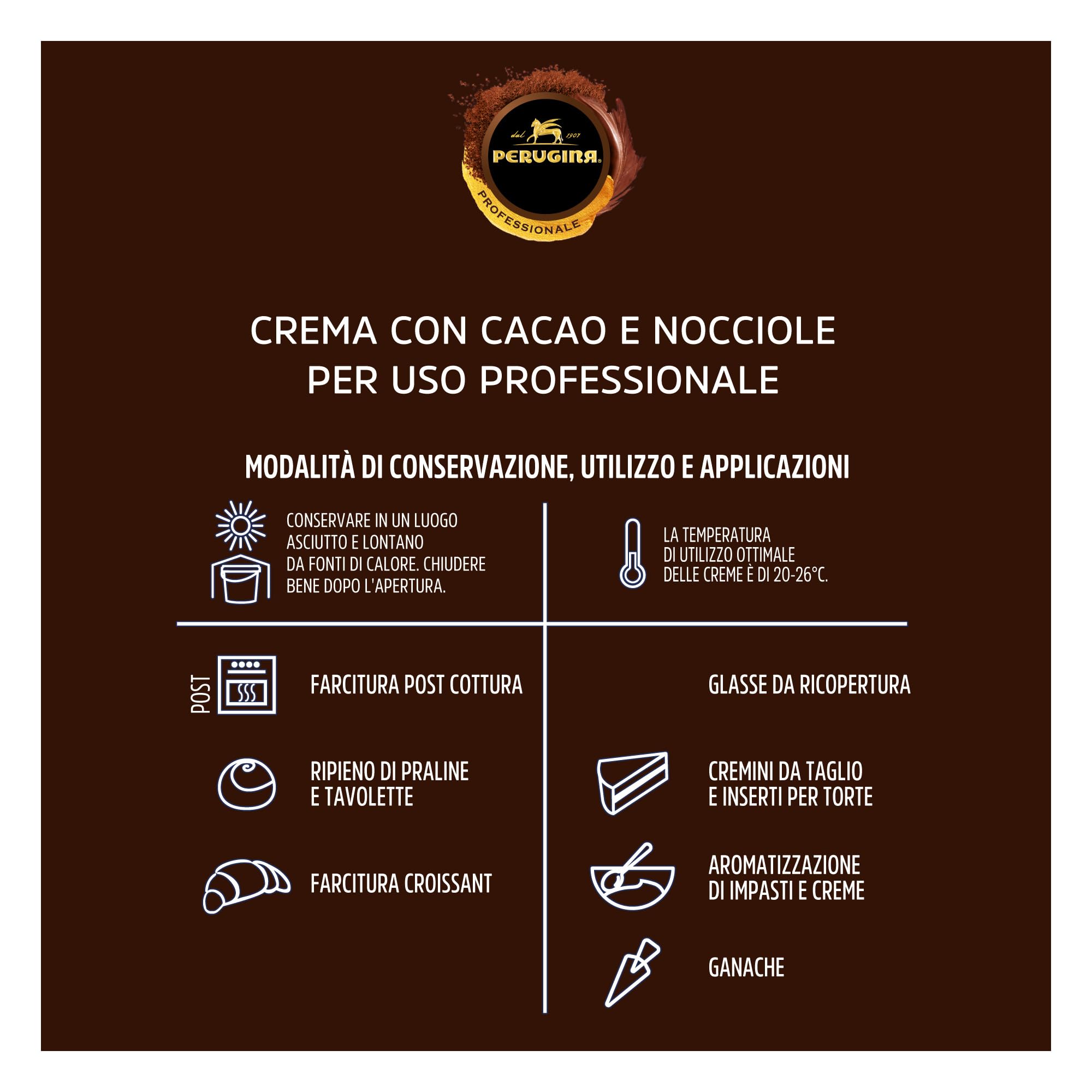 PERUGINA PROFESSIONALE Crema Intensa Nocciole Secchiello 3kg | Crema spalmabile al gianduia, ideale per come ingrediente per la realizzazione di dolci, farciture e guarnizioni