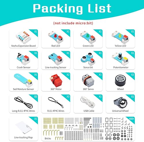 Miniatura 6 de ELECFREAKS Microbit Nezha Inventor Kit Planet X Sensores de arranque con más de 40 proyectos de aprendizaje y más de 400 ladrillos, placa de