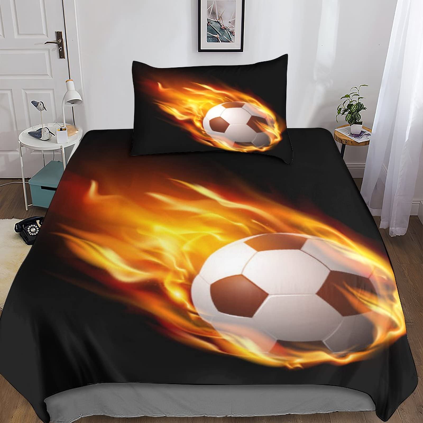 Parure de lit football 3D 135x200 microfibre avec housse de couette