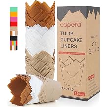 Caperci Standard Tulip Cupcake Liners for Baking 120 Counts - Greaseproof Muffin Baking Cups for Wedding Birthday Party Baby Shower Festivals Christmas Natural/White/Brown