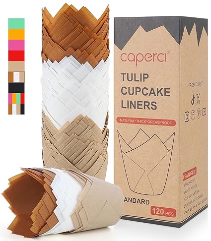 Caperci tulip cupcake liners 120-Pack(Natural/White/Brown)