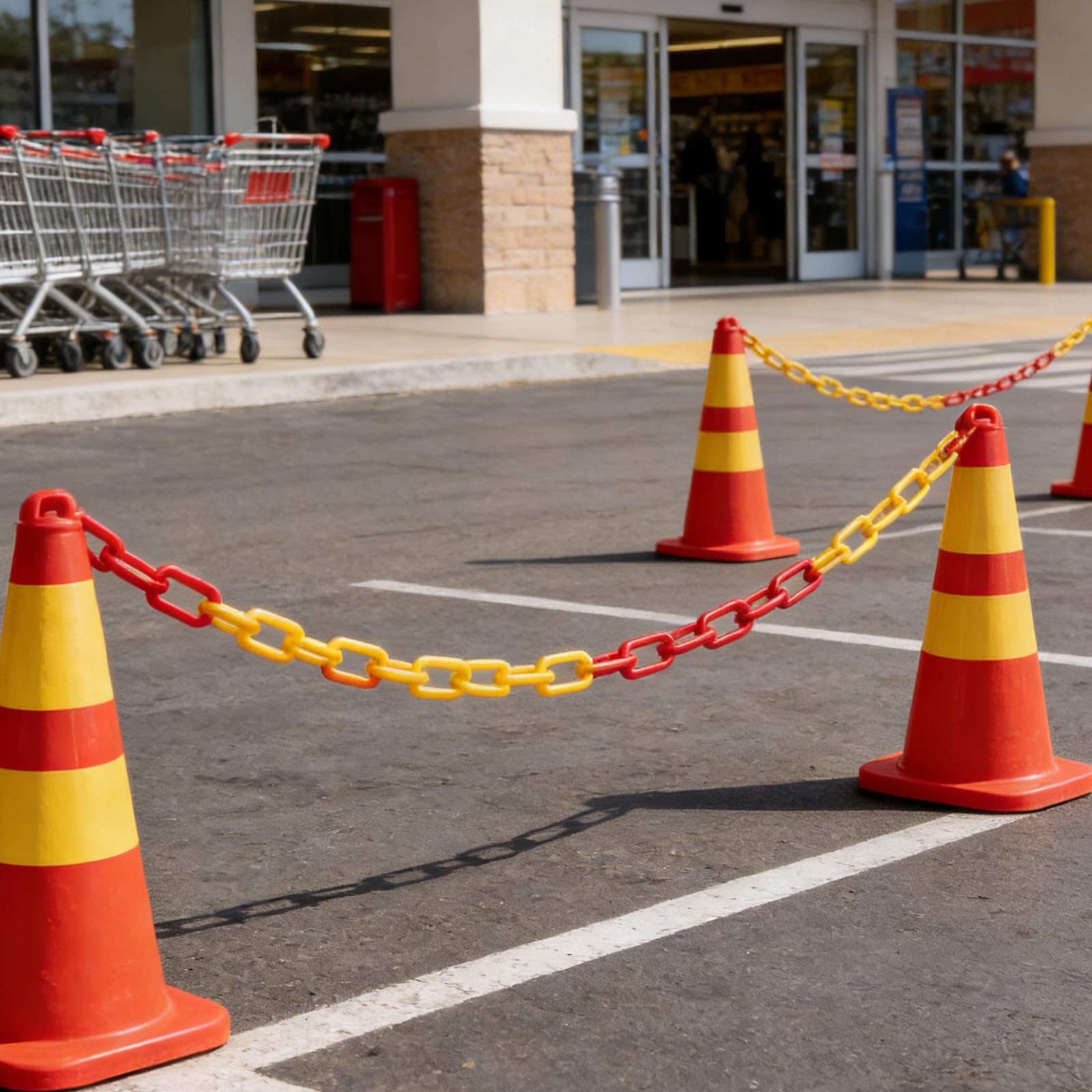 Cadena de Barrera de Seguridad de Plástico 6mm Amarilla y Roja 25 Metros para Control de Tráfico, Eslabones Resistentes para Delimitar Áreas y Uso en Instalaciones Industriales