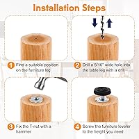 Vista 3 de Yinpecly 20 niveladores de muebles de rosca M6 ajustables roscados, patas de nivelación ajustables con tuercas en T, nivelador de silla de mesa