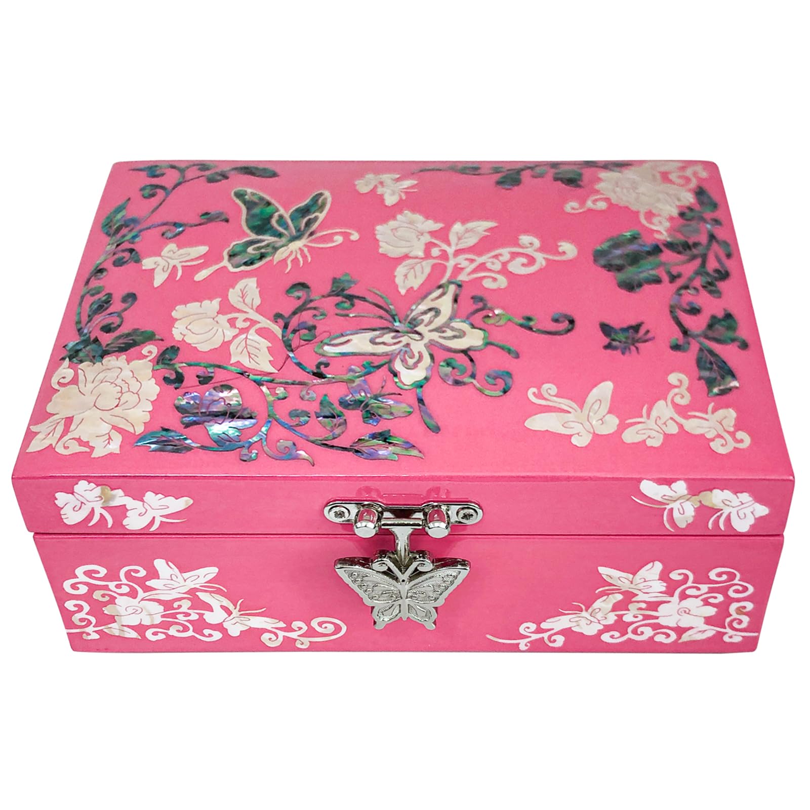 Boîte à bijoux en nacre rose de style bohème pour coiffeuse