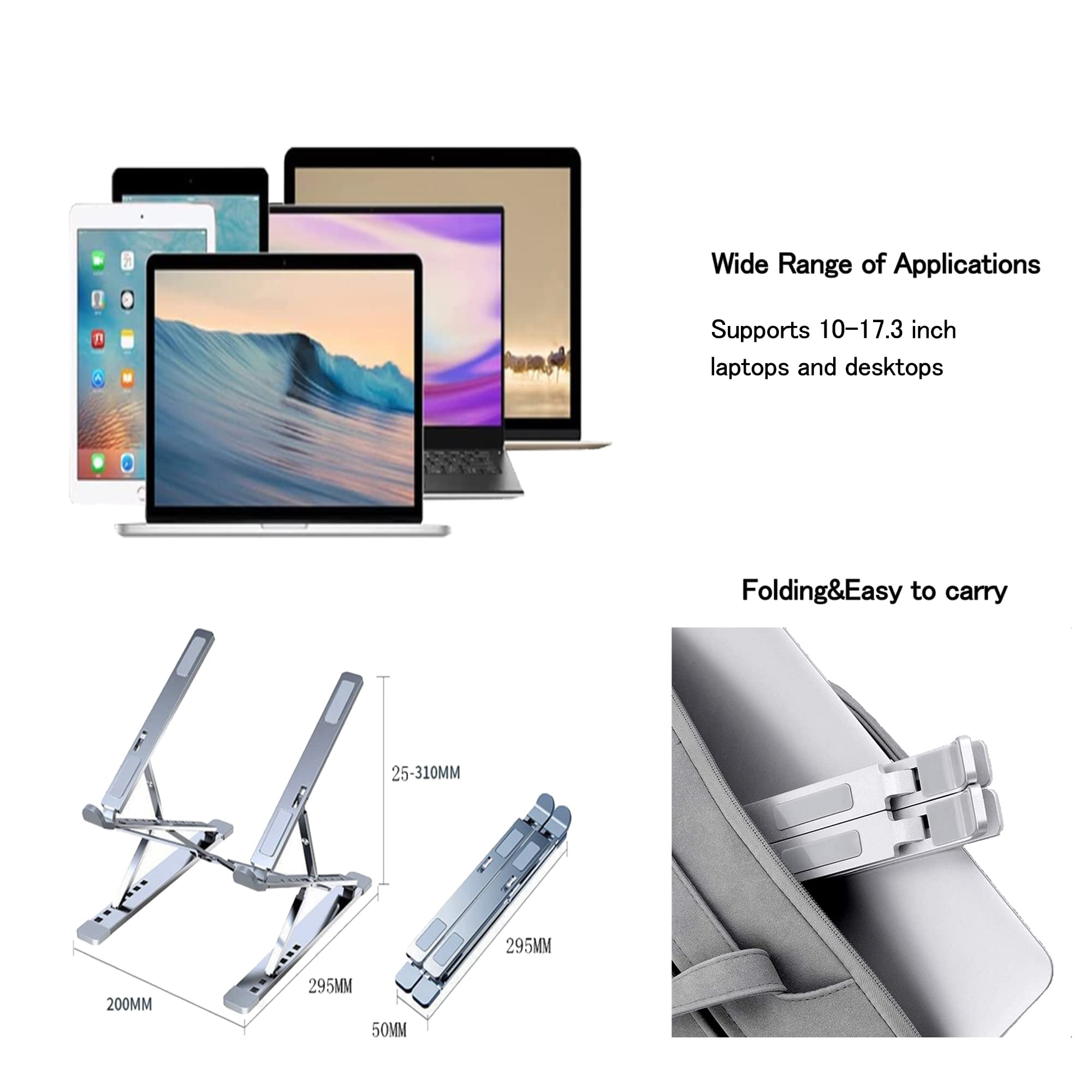 Dogfish Supporto Pc Portatile, Alluminio 7+9 Livelli Regolabile Laptop Stand, Pieghevole Ergonomico Porta Notebook, Raffreddamento Supporto Laptop per MacBook Pro/Air 10-17”