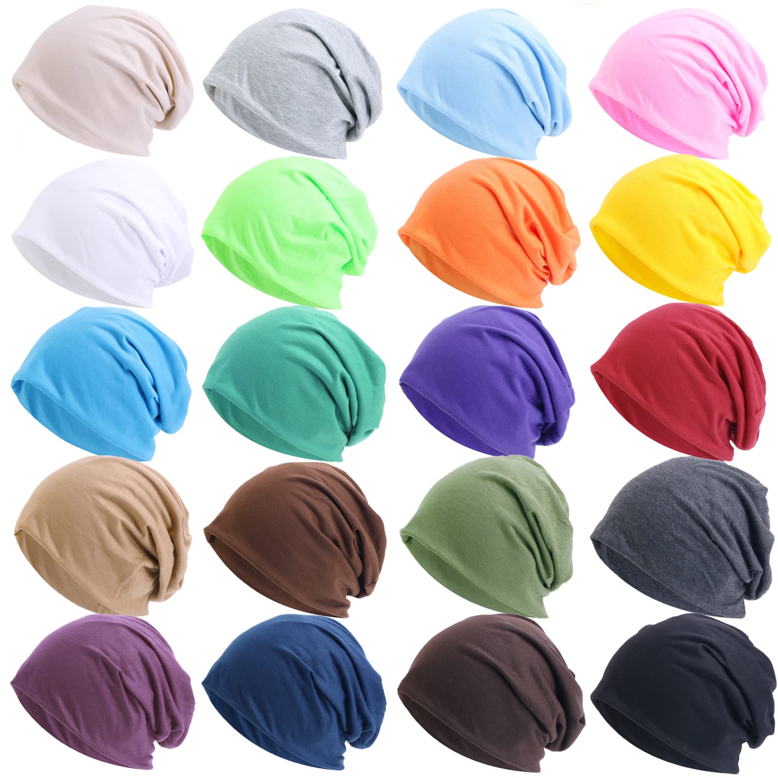 Tergy 20 Stück Unisex-Beanie-Mützen für Männer und Frauen, lässige Beanie-Hip-Hop-Kappen, leicht, weiche Totenkopf-Mützen für Chemo-Schlaf, einfarbige Farbe, Solid Color