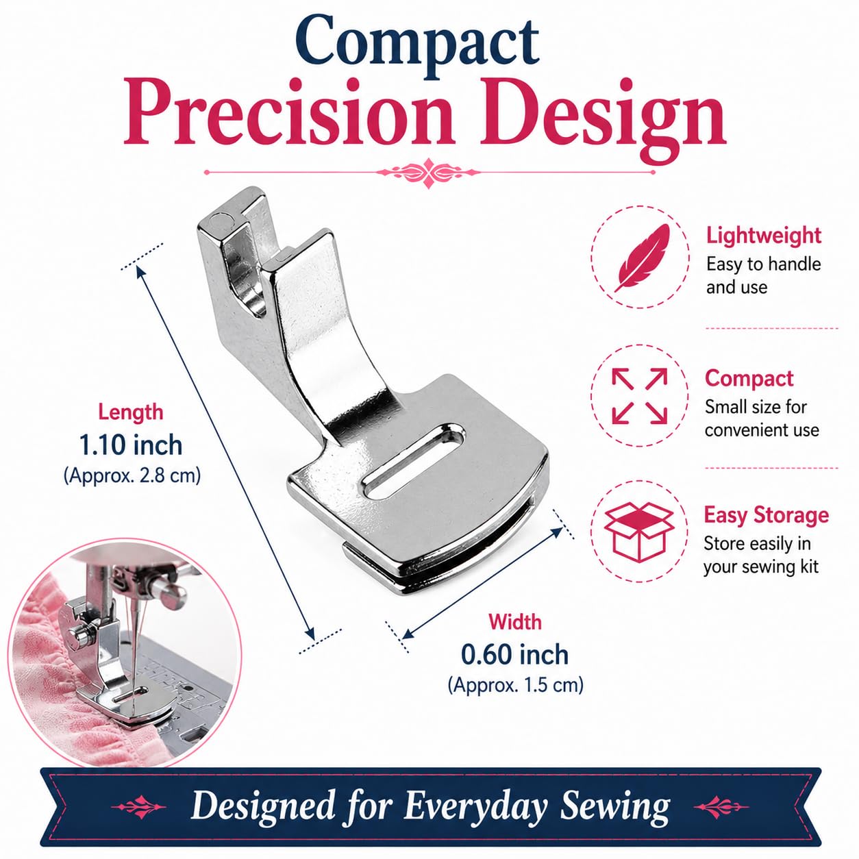 Zenith Gathering Presser Foot - Snap-On for Low Shank Machines | Fits Usha, Janome, Brother & Singer | Creates Ruffles & Pleats | Durable Steel for Smooth & Efficient Sewing — Amazon image 3