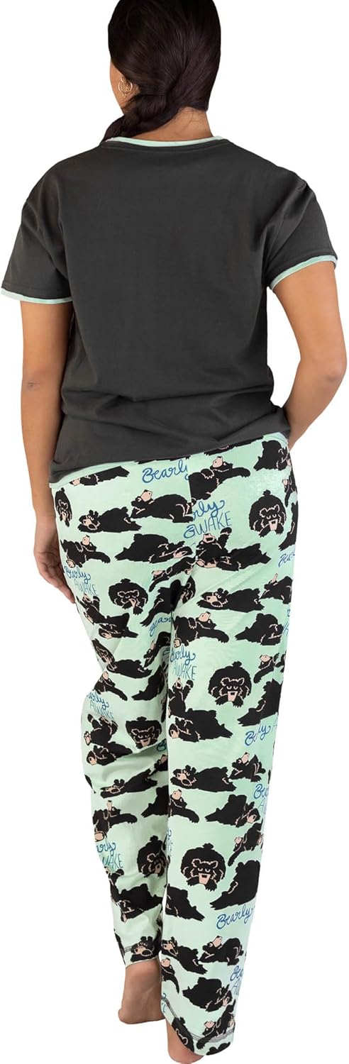 Lazy One Women's Pajama Set, Short Sleeves with Cute Prints, Relaxed Fit, Bear and Moose Prints - Image 2