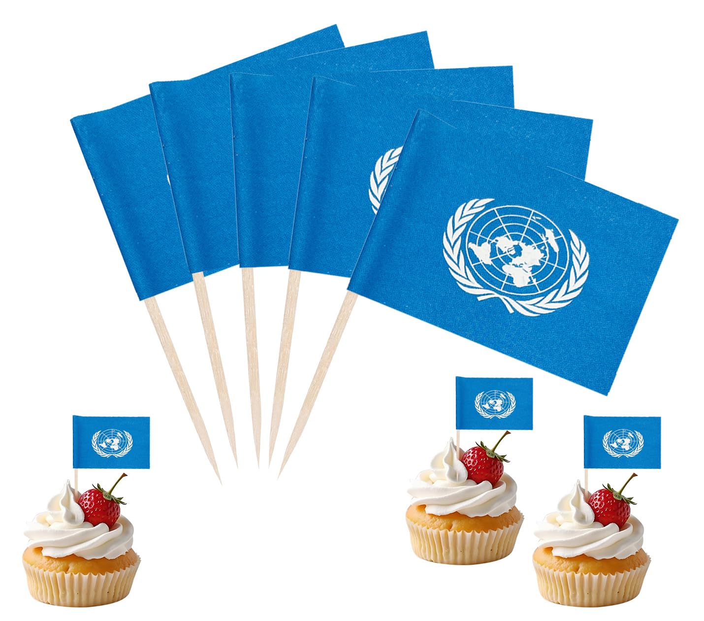 JBSJBS UN Flag United Nations Cupcake Topper Flags Banner Mini Small United Nations Toothpick Stick Flags Cake Party Festival Theme Decorations(100Pcs) — image 1