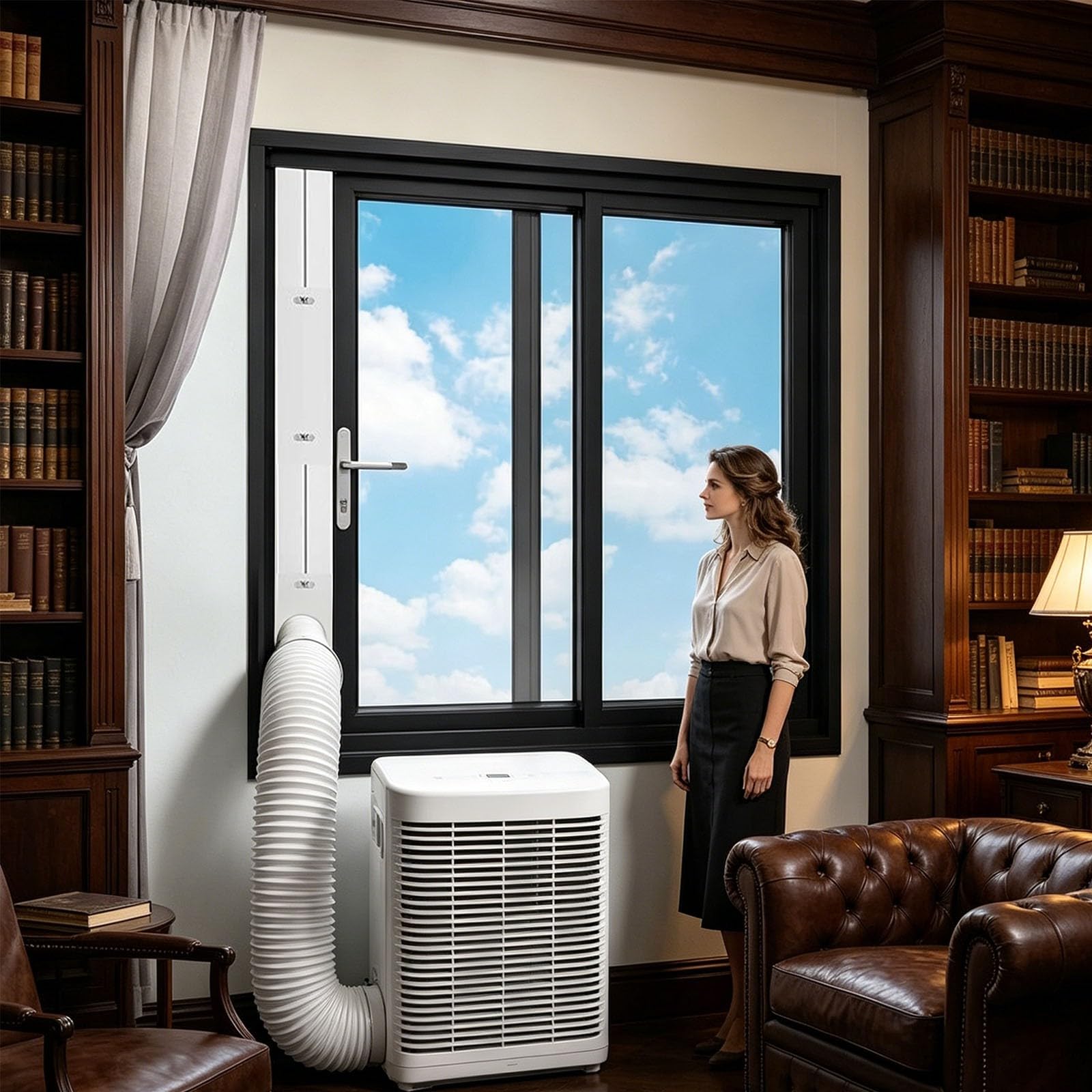 Klimaanlage Fensterabdichtung Set für Mobile Klimaanlage, Verstellbare Fensterblende aus mit 15 cm Schlauchadapter, Abluftschlauch Fensterdurchführung für Rolladen und Schiebefenster. (Weiß 2)