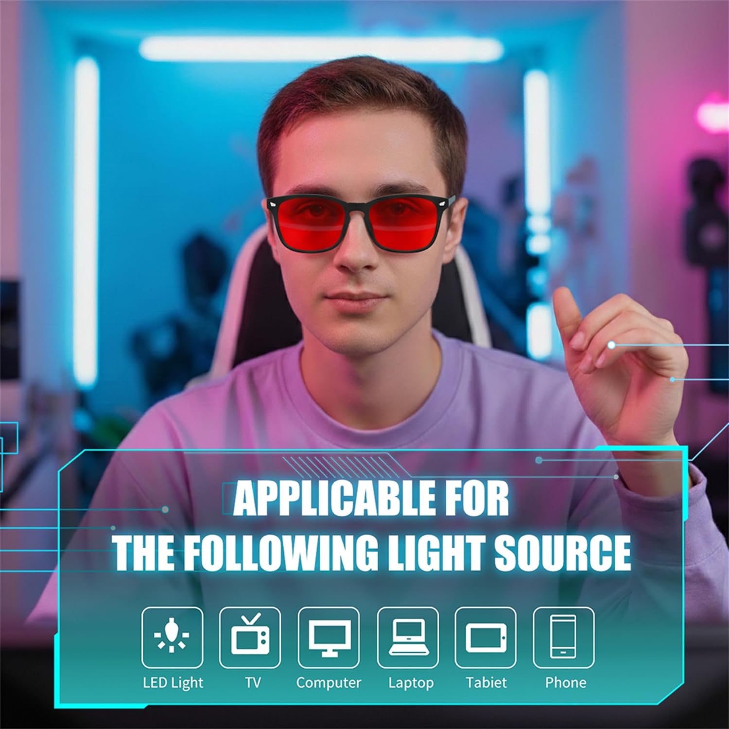 FEISEDY Sleep Blue Light Glasses for Woman Men 99.9% Computer Gaming Red Lens Eyeglasses Reduce Eyestrain G2835 - Image 2