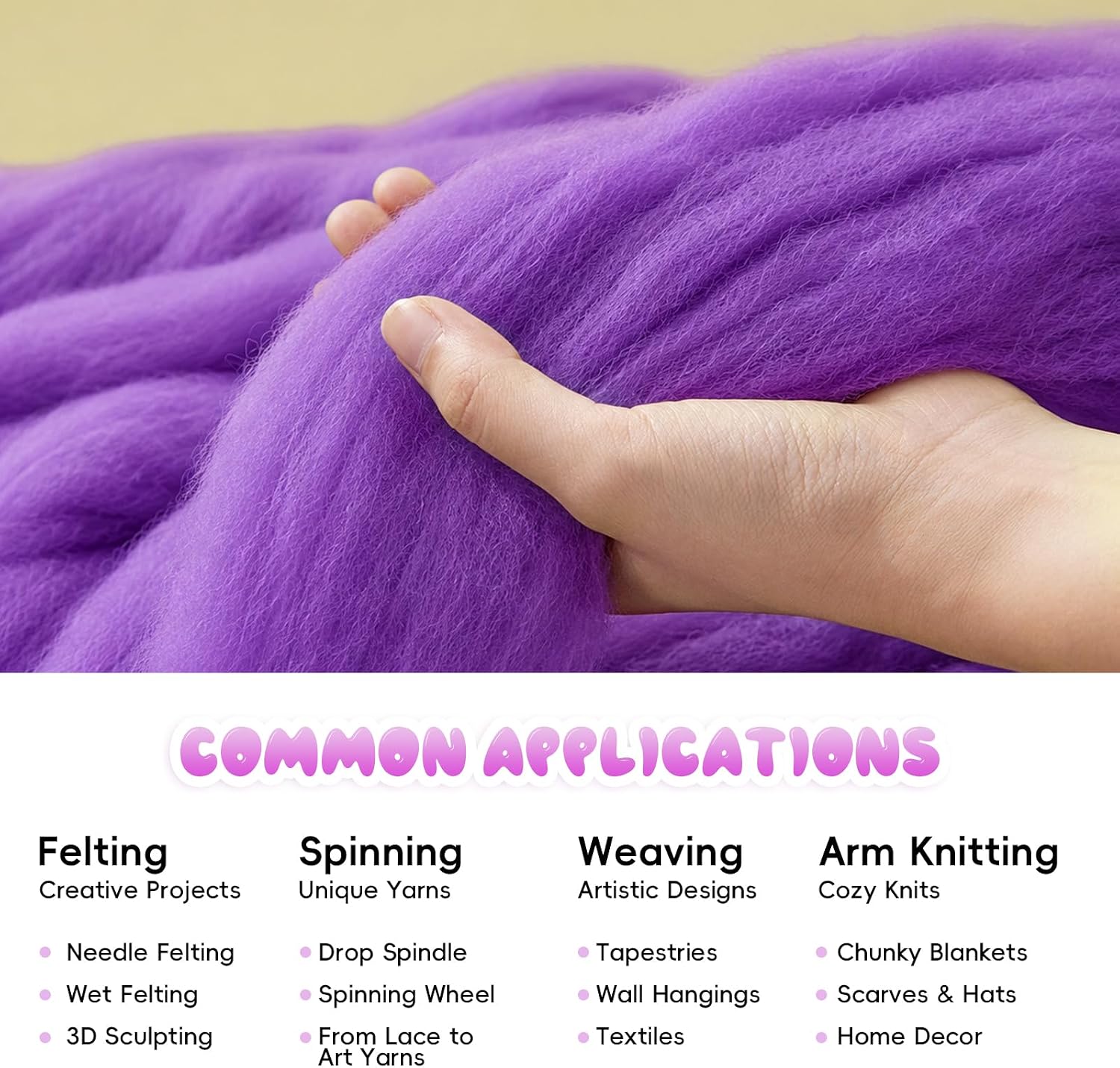 3.53oz(100g) Wool Roving: Needle Felting Wool White Roving Wool Felting Supplies Pure Wools Chunky Yarn Spinning Wool Roving for Needle Felting Wet DIY Hand Spinning