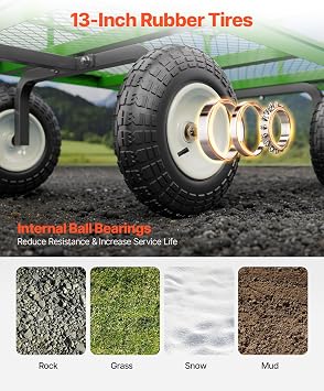 VEVOR 1200 Lbs Steel Garden Cart, Heavy Duty Pullable Garden Wagon Yard Cart, 2 in 1 Outdoor Metal Utility Wagon Yard Trailer with 13 All Terrain Tires, Mesh Removable Sides and 180Rotating Handle