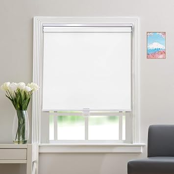 Blackout Cordless Roller Blinds and Shades for Windows - Safety Spring Roller Shades - Cordless Privacy Room Darkening [White 100% Blackout,73 3/4" W x 72" H] - Custom Made